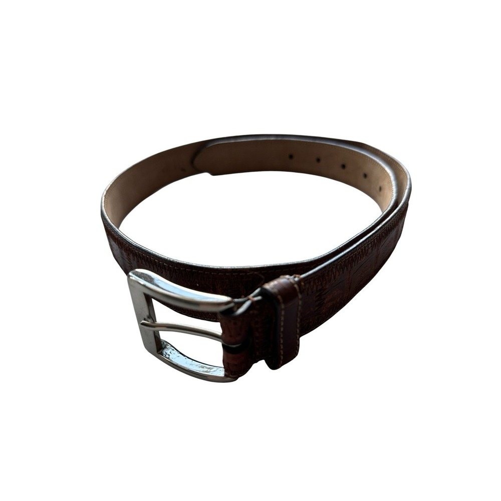 Bespoke Brown Genuine Crocodile Brass Buckle Belt Mens 34 Made in USA NWOT